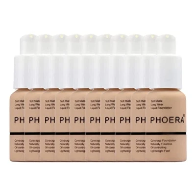 Image of Glamza Phoera Foundation Full Coverage Makeup Set 24hr Long Lasting Oil Control Soft Smooth Matte Flawless Concealer Cream Inc x10 30ml &amp; Silicone Blender Sponge (104 Buff Beige)