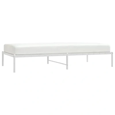 Image of vidaXL Classic White Metal Bed Frame Platform Bedstead Robust Powder Coated Steel Design, Extra Under Storage Space, Suitable for 100x200 cm Mattress