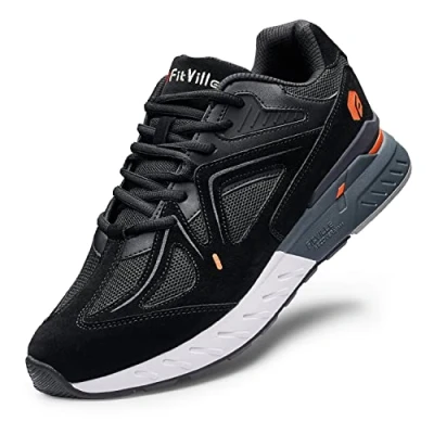 Image of FitVille Mens Extra Wide Fit Trainers Comfortable Running Sneakers Lightweight Walking Shoes for Flat Feet Plantar Fasciitis Rebound Core, Black, 9 UK XX