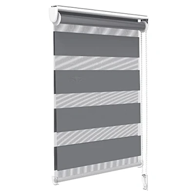 Image of VOUNOT Day Night Roller Blind Double Fabric with or without Drilling 45 x 150 cm Protection of Your Private Life Curtain for Windows and Doors Bedroom Easy to Install Grey Clips