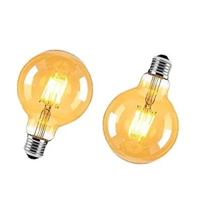 Image of ZRJIA Pack of 2 E27 Edison Vintage LED Bulb Amber Globe 6W G95 600LM Warm White 2700K Antique Filament Ideal for Nostalgia and Retro Lighting