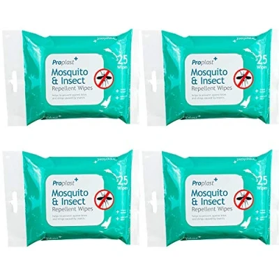 Image of 25pk Mosquito Insect Midge Repellent Wipes Tropical Formula Bite Deet Free 4X Pack (100 Wipes)