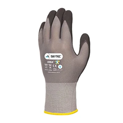 Image of Skytec 1 Pack Aria Foam Grey Safety Work Gloves Lightweight Nylon with Nitrile Coating and Secure Grip For Heavy duty (Small)