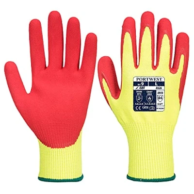 Image of Portwest Vis Tex HR Cut Glove Nitrile Yellow/Red Large