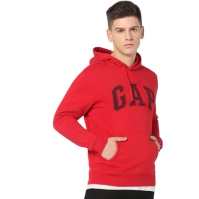 Image of Gap Men&#039;s Logo Fleece Hoodie Hooded Sweatshirt, Crimson Red, L