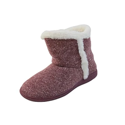 Image of DUNLOP Vera Womens Slippers Faux Fur Trim Burgundy Slipper Boots Size 6 UK