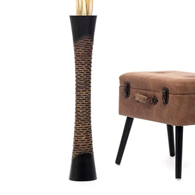 Image of Leewadee Large Black Brown Home Decor Floor Vase Wooden 90 cm Tall Farmhouse Flower Holder For Fake Plant And Pampas Grass