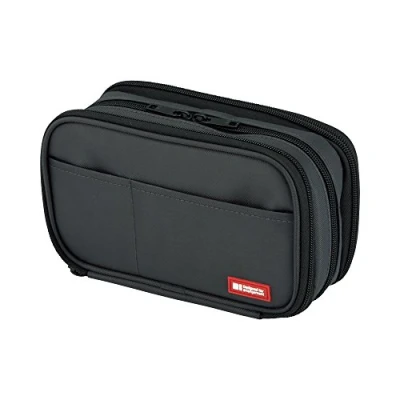 Image of LIHITLAB Large Capacity Triple Zipper Pencil Case For School Office College, Big 8 Compartments Bag Holder Adults Teen Boys Girls, Travel Cosmetics Storage, Black (A7556 24)