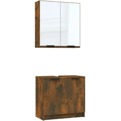 Image of vidaXL 2 Piece Bathroom Cabinet Set Smoked Oak Engineered Wood