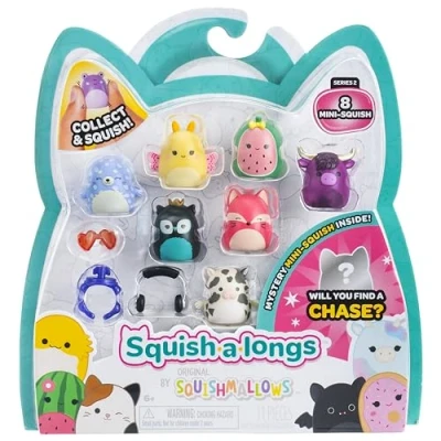 Image of Squish a longs 8 Pack (Style 4 W2) (8) 1 Mini with (2) Accessories, (1) Ring, and Collector’s Guide Collect, Trade, &amp; Play