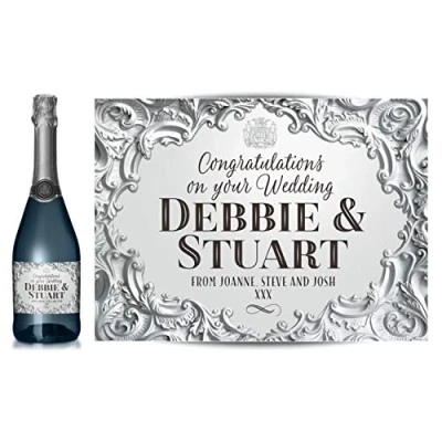 Image of TigerMill Publishing Personalised Silver Effect Champagne Labels for Any Occasion or Event, Birthday, Wedding, Engagement, Anniversary, Hen Night, Christmas etc (Silver/Black Type)