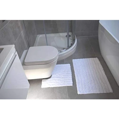 Image of Rapport Home Finley Bath Set, 100% cotton, White, Bathmat (50x80cm), Pedestal mat (50x50cm)