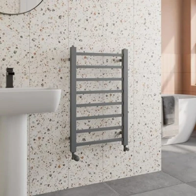 Image of Solaro® 800 x 500mm Square Bar Straight Heated Towel Rail Radiator Modern Central Heating Bathroom Warmer Wall Mounted Ladder Rad, Anthracite