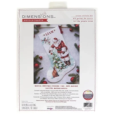 Image of Dimensions Counted Cross Stitch Kit Magical Christmas Stocking 70 08999 Arts and Crafts for Adults 14 count Aida 16 inch