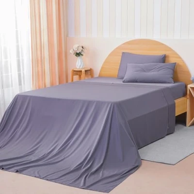 Image of Sheet Story Bamboo King Size Flat 400 Thread Count, Soft and Cooling Bed Hypoallergenic Silky Charcoal Only