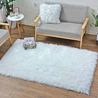 Image of HLZDH Faux fur Soft Fluffy single sheepskin stule Style Rug, Fleece Chair Cover Seat Pad Shaggy Area Rugs For Bedroom Sofa Floor (80 X 180 CM Rectangular white)