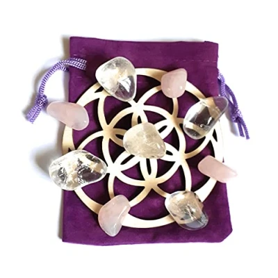 Image of Love Crystal Grid Seed of Life Mini Set Rose Quartz, Clear Quartz Crystals tumblestones Reiki Charged