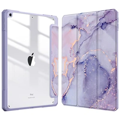 Image of Fintie Hybrid Slim Case for iPad 9th / 8th 7th Generation (2021/2020 2019) 10.2 Inch [Built in Pencil Holder] Shockproof Cover with Clear Transparent Back Shell, Lilac Marble