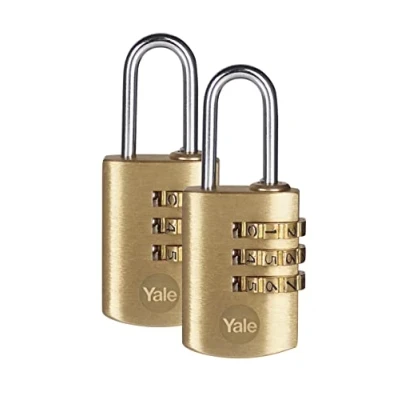 Image of Yale Y150/22/120/2 3 Dial Combination Padlock, Brass, 22 mm, Set of 2 Piece