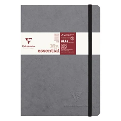 Image of Clairefontaine Ref 793465C Age Bag Thread Bound Notebook (192 Pages) A5 Size, Lined Rulings, 90gsm Brushed Vellum Paper, Elastic Closure Grey Cover