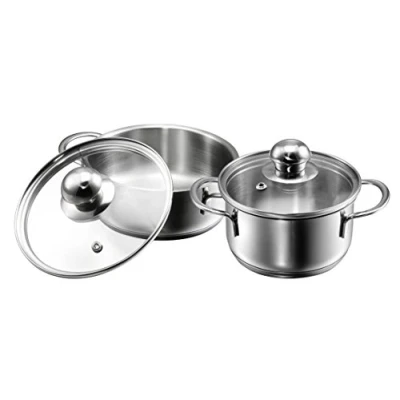 Image of KOPF Parvus Mini Cooking Pot Set with Glass Lids, Stainless Steel, Diameter 12 cm + 14 cm, 2 Piece