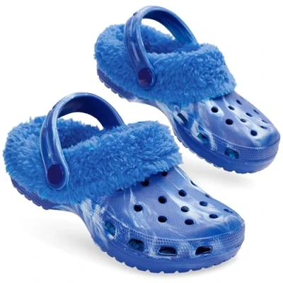Image of CityComfort Girls Winter Clogs Fleece Lining &amp; Removable Charms, Kids Teens Garden Shoes Slip On with Strap (Tie Dye Blue, 13 UK)