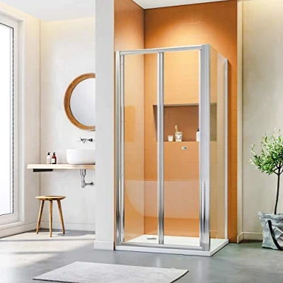 Image of ELEGANT 700x900mm Bifold Shower Door Folding Screen with Side Panel, Inward Sliding Open Wetroom Enclosure Cubicles
