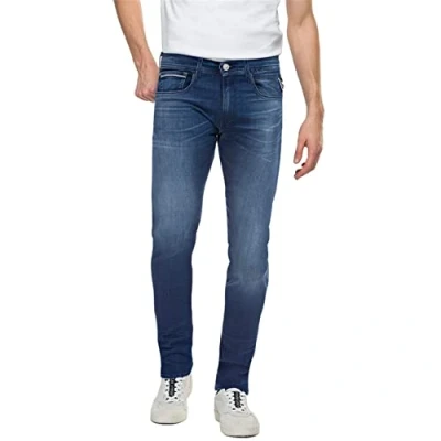 Image of Replay men&#039;s Grover straight fit jeans with stretch, Blue (Medium 009), 33W / 30L