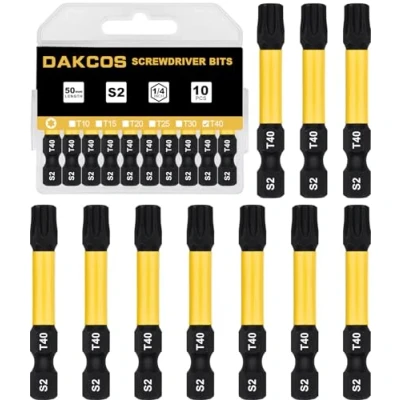 Image of DAKCOS T40 Torx Bit, Impact Driver Bits, 1/4&quot; Screwdriver Bit Sets, 10PCS Premium S2 Alloy Steel 50mm Long