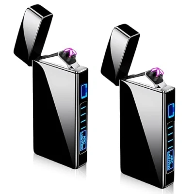 Image of Pack of 2 USB Electronic Lighter, Electric Arc LED Dual Lighter with Battery Indicator, Windproof Plasma Release at the Touch a Button
