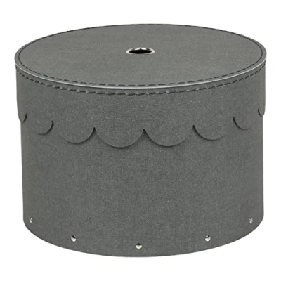 Image of Bigso Box of Sweden Set 2 Storage Boxes Round with Wavy Lid Design Large and Small Hat Duo Made Fibreboard Paper in Linen Look Grey