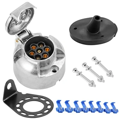 Image of SPARKMOTO 7 Pin Trailer Socket Metal,12V 7Pole Metal With Bracket Rubber Gasket Kit, Aluminium Female 12V Waterproof Wiring Connector For RV Car Caravan