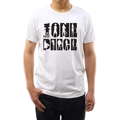 Image of GMYG One Ruffy Piece Anime Luffy Pirate Team Characters Japanese Manga Graphic Print Premium Short Sleeve Men Women 100% Cotton T Shirt(White, S)