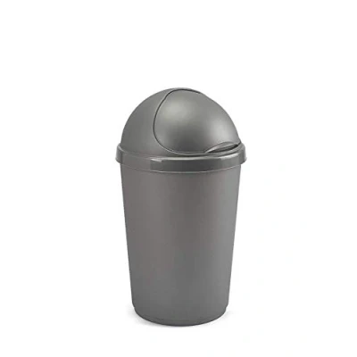 Image of Bullet Bin Recycling Waste Rubbish Cardboard Plastic Disposal Dustbin Flip Top Flap Lid (50 Litre Silver)