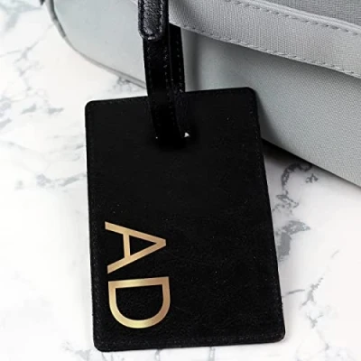 Image of Custom Personalised Gold Initials Black Luggage Tag