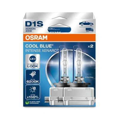 Image of OSRAM XENARC® COOL BLUE® INTENSE D1S, +150% more brightness, up to 6,200K, xenon headlight lamp, LED look, Hanging folding box (2 lamps)
