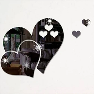 Image of 3D Mirror Love Hearts Wall Sticker Decal DIY Decals Acrylic for Bedroom Living Room (Black)