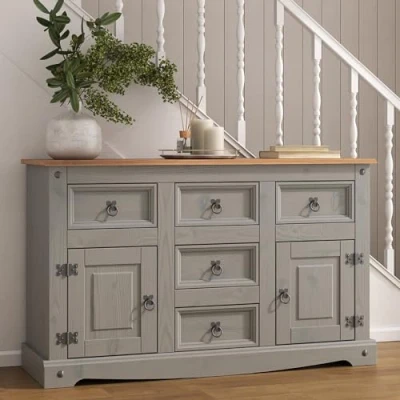 Image of Corona Grey Sideboard 2 Door 5 Drawer, Solid Mexican Pine