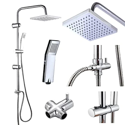 Image of Jupitor Thermostatic Shower Mixer Chrome Head Bathroom Square Valve Twin Bath Kit Set Overhead Rain and Handheld Dual Riser Hand Held