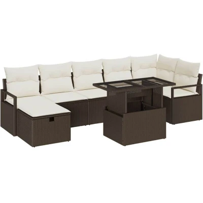 Image of vidaXL 8 Piece Garden Sofa Set with Cushions Brown Poly Rattan
