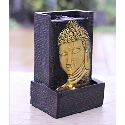 Image of Tabletop Water Fountain, Meditation, Desktop, Indoor Waterfall Feature LED lights Office Decoration Relaxation Zen Chill Relaxed Mellow Gift Feng Shui Buddha 32cm High