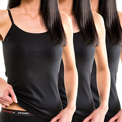 Image of HERMKO 1560 3 Pack Ladies&#039; Vest top in 100% bio Cotton, Colour:Black, Size:22/24 (XL)
