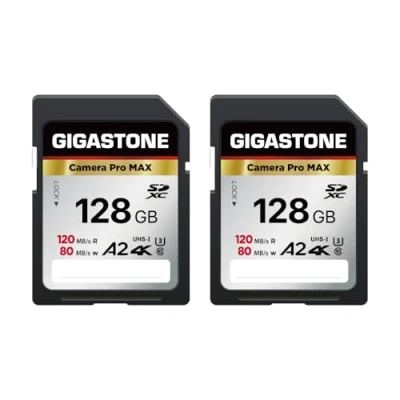 Image of Gigastone A2 V60 128GB SDXC Memory Card 4K Pro Camera 120MB/s Speed Compatible with Canon Nikon Sony Panasonic U3 UHS I Class 10 for UHD Video 2 Mini Cases