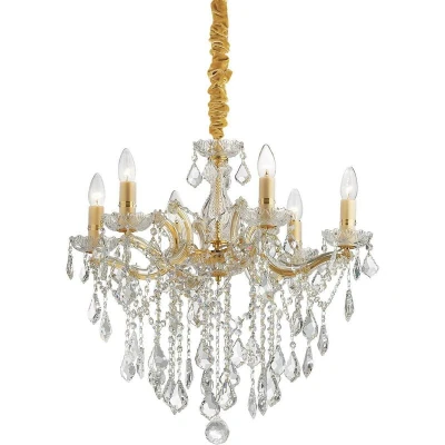 Image of Florian 6 Light Crystal Chandelier Gold Finish, E14