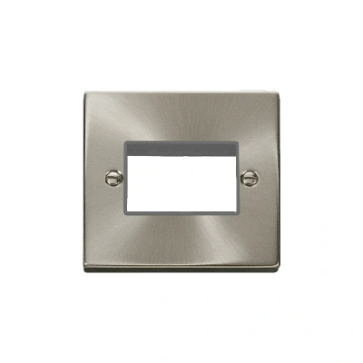 Image of Click Deco 1 Gang MiniGrid Triple Aperture Unfurnished Plate Satin Chrome Grey Inserts