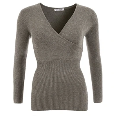 Image of Blue Banana Women&#039;s Long Sleeve V Neck Clingy Jumper Grey Size 12