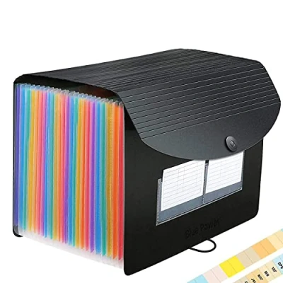 Image of Expanding File Organisers, 24 Pockets Document Organiser Filing Boxes, Folder, Accordion A4 Folders Plastic Wallets,Bills Storage Box with Lid(Black)