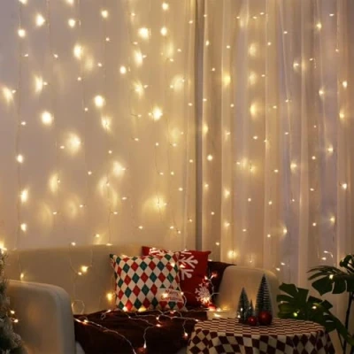 Image of Marco Paul 300 White LED String Curtain Light with 10 Strands USB Hanging Net Lighting Home Party Christmas Waterfall Plug in Lights Waterproof Window Durable Oudoor Indoor