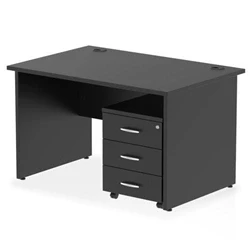 Image of Impulse 1200x800 Desk Black Top Panel End 3 Drawer Mobile Pedestal