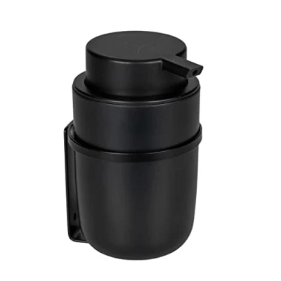 Image of WENKO Turbo Loc Carpino Soap Dispenser, Pump Dispenser Made Plastic for Attaching No Drilling to Smooth Surfaces up 250 ml Liquid Soap, Metal Wall Holder, Black